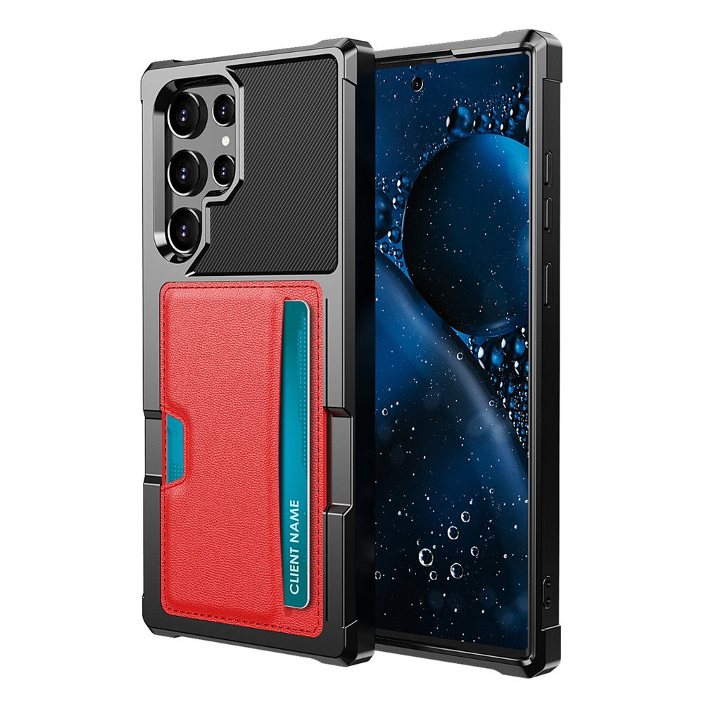 ZM02 Inbyggt magnetiskt metallplåt stötsäkert korthållare PU-läder + TPU hybridskal mobilskydd för Samsung Galaxy S22 Ultra 5G