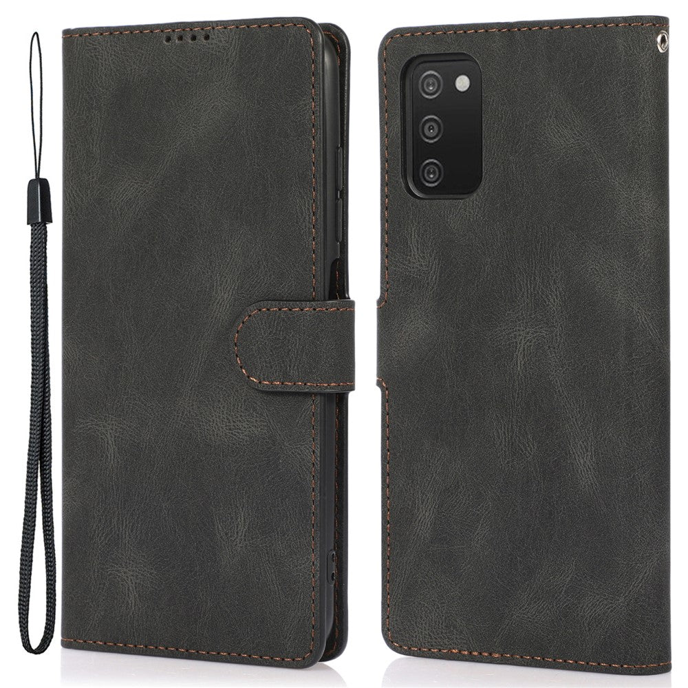 Stand PU Leather Wallet Case Magnetic Shockproof Cover with Wrist Strap for Samsung Galaxy A03s (164.2mm)