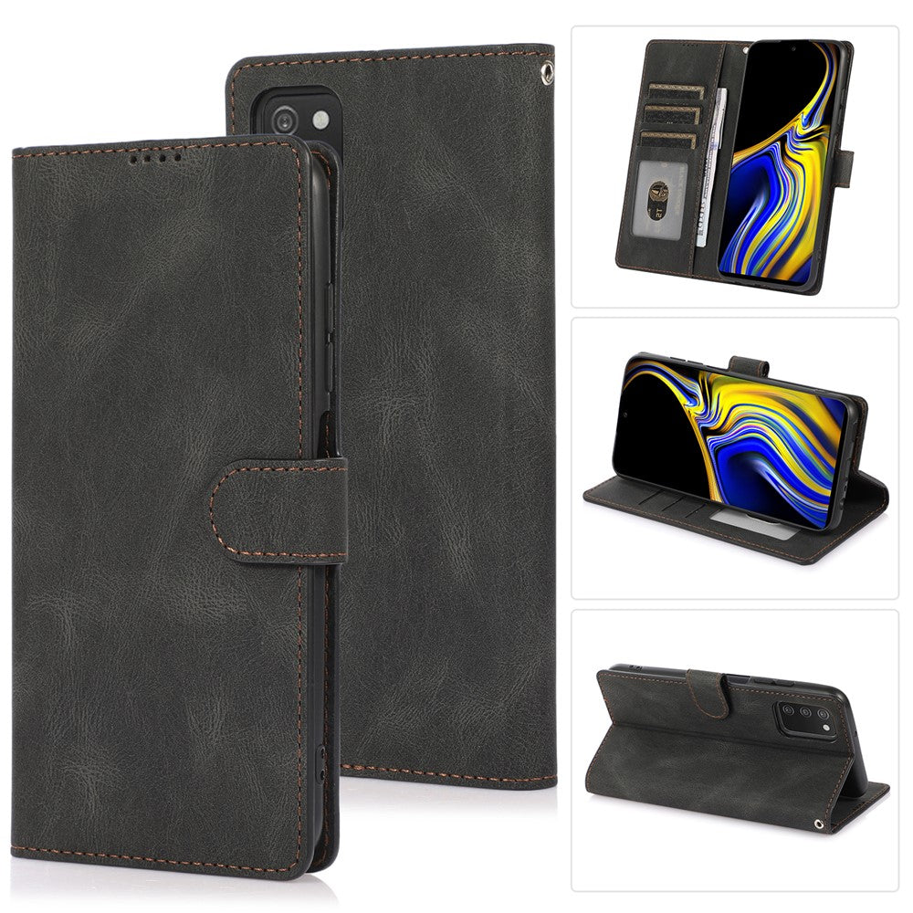 Stand PU Leather Wallet Case Magnetic Shockproof Cover with Wrist Strap for Samsung Galaxy A03s (164.2mm)