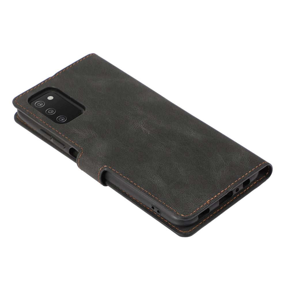 Stand PU Leather Wallet Case Magnetic Shockproof Cover with Wrist Strap for Samsung Galaxy A03s (164.2mm)