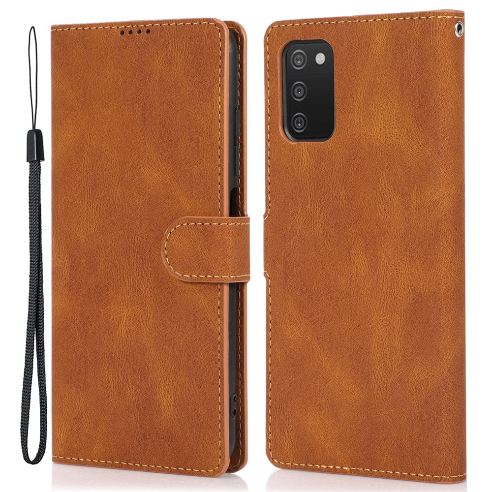 Stand PU Leather Wallet Case Magnetic Shockproof Cover with Wrist Strap for Samsung Galaxy A03s (164.2mm)