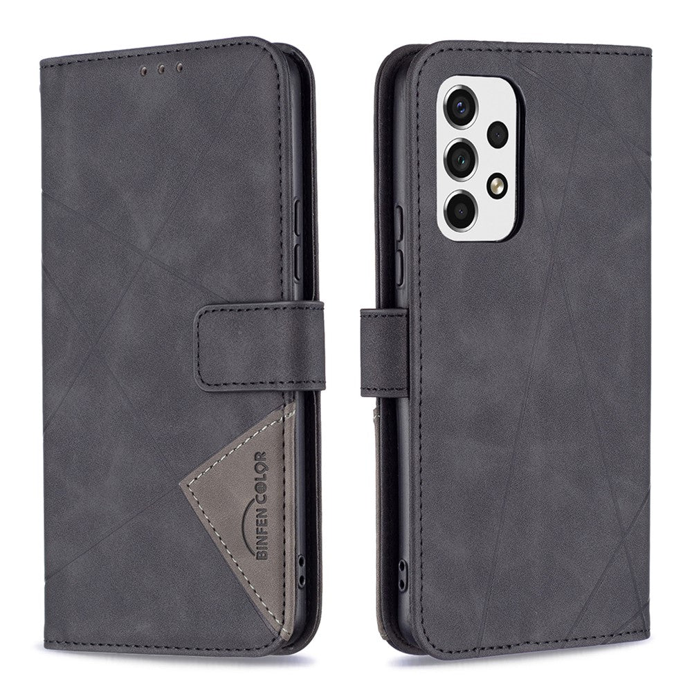 BINFEN COLOR For Samsung Galaxy A53 5G Phone Cases Wallet Stand Geometry Imprint Leather Cover