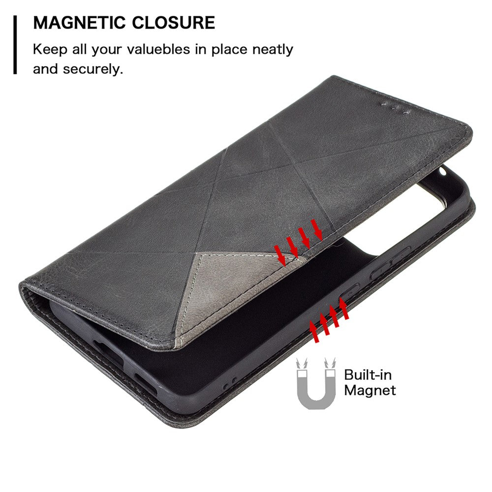 Heltindpakket rombelignende præget magnetisk lukning telefonetui i læder med kortholder og stativ til Samsung Galaxy A53 5G