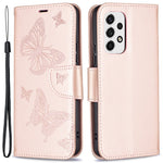 Cover med flere sommerfugleprægede mønstre i PU-læder, flip-pung, stativ og stødsikker beskyttelse med rem til Samsung Galaxy A53 5G