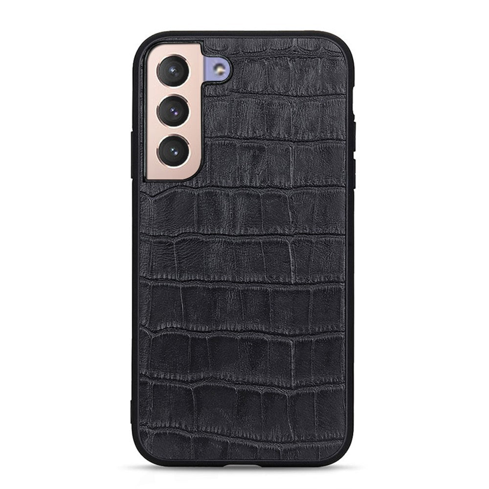 Crocodile Texture Genuine Leather Coating Phone Case PC + TPU Protective Cover for Samsung Galaxy S22 5G