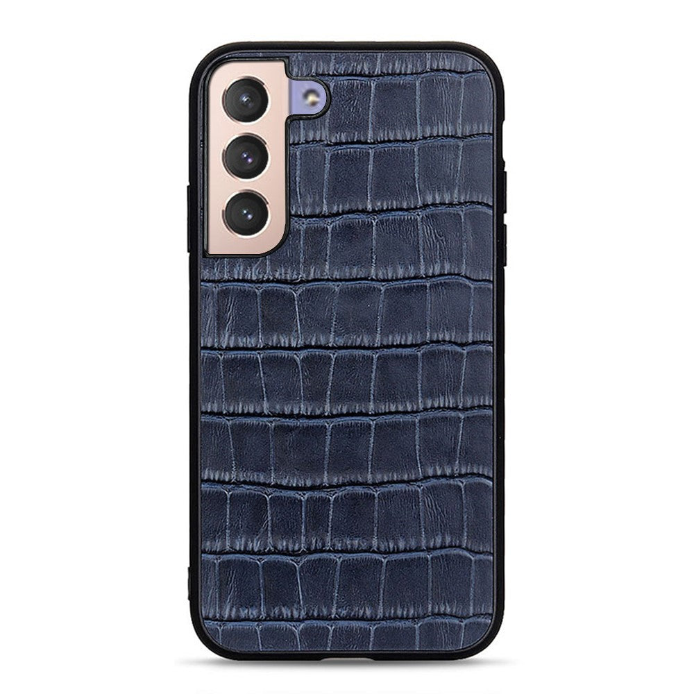 Crocodile Texture Genuine Leather Coating Phone Case PC + TPU Protective Cover for Samsung Galaxy S22 5G