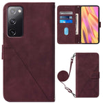 PB2-1 Series Stylish Lines Imprinting Magnetic Clasp Shock-absorption PU Leather + TPU Stand Wallet Phone Cover Case with Shoulder Strap for Samsung Galaxy S20 FE 2022/S20 FE/S20 FE 5G/S20 Lite