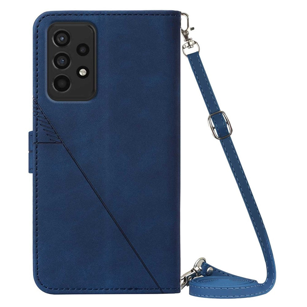 PB2-1 Series Lines Imprinting Magnetic Clasp Folio Flip PU Leather Stand Wallet Phone Cover Case with Shoulder Strap for Samsung Galaxy A33 5G