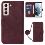 PB2-1-serien Lines Imprinting PU-läder 360-graders skyddande stativ plånboksfodral med axelrem för Samsung Galaxy S22 5G