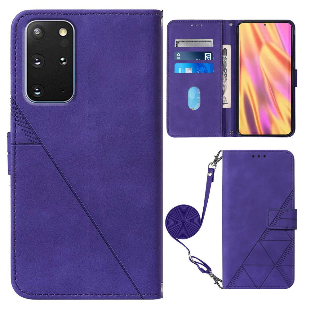PB2-1 Series Stylish Lines Imprinting Magnetic Clasp Anti-dust Mobile Phone Bag Case PU Leather + TPU Stand Wallet Phone Cover with Shoulder Strap for Samsung Galaxy S20 Plus 4G/5G