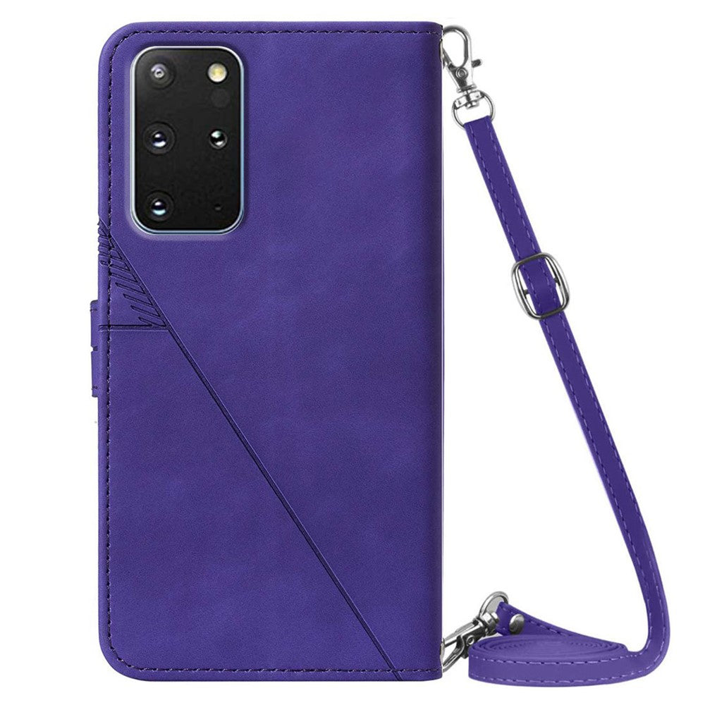 PB2-1-serien Snyggt linjerpräglat magnetiskt spänne Dammtåligt mobilmobilfodral i PU-läder + TPU-stativ Plånboksfodral med axelrem för Samsung Galaxy S20 Plus 4G/5G
