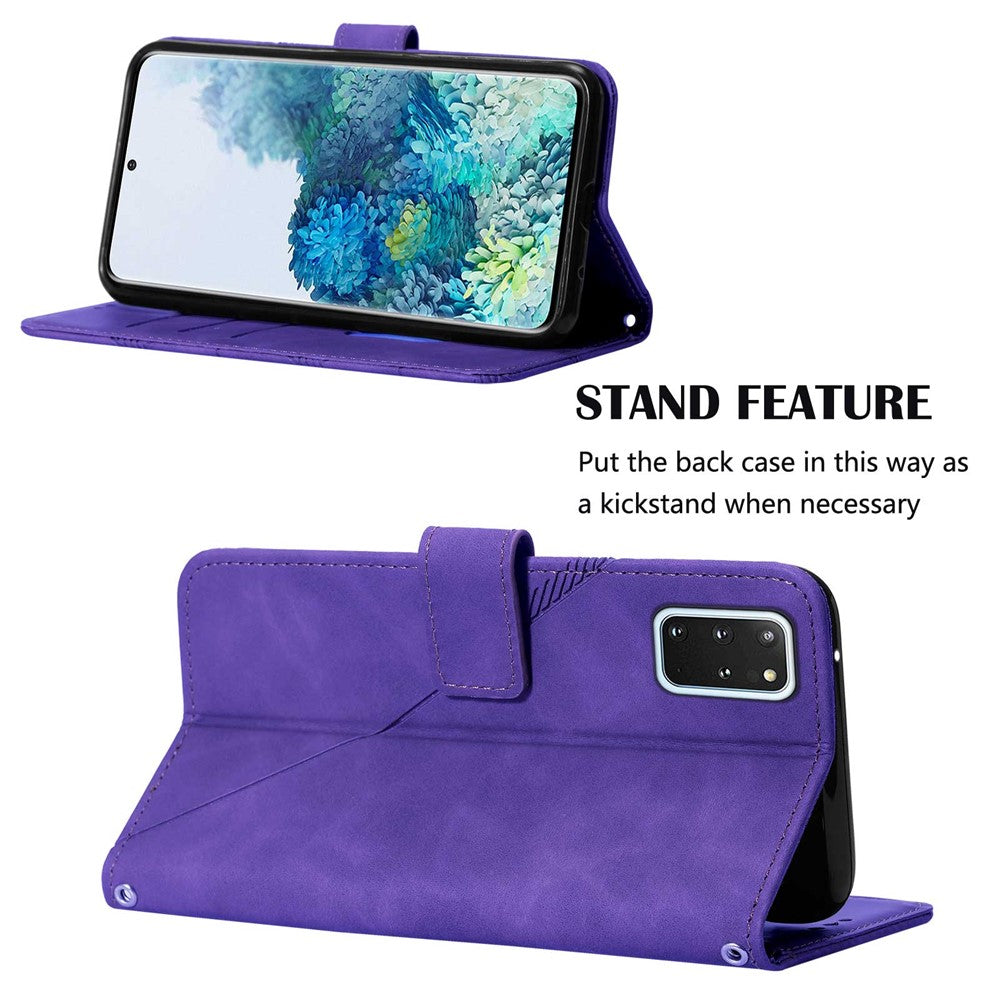 PB2-1-serien Snyggt linjerpräglat magnetiskt spänne Dammtåligt mobilmobilfodral i PU-läder + TPU-stativ Plånboksfodral med axelrem för Samsung Galaxy S20 Plus 4G/5G