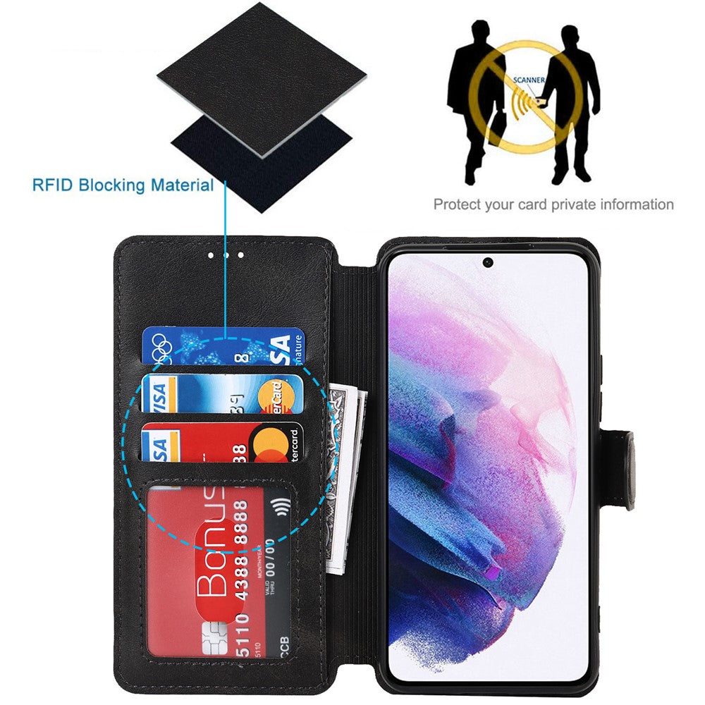 Vintage Texture Matte PU Leather Folio Flip Stand Case RFID Blocking Magnetic Wallet Cover for Samsung Galaxy S22 5G