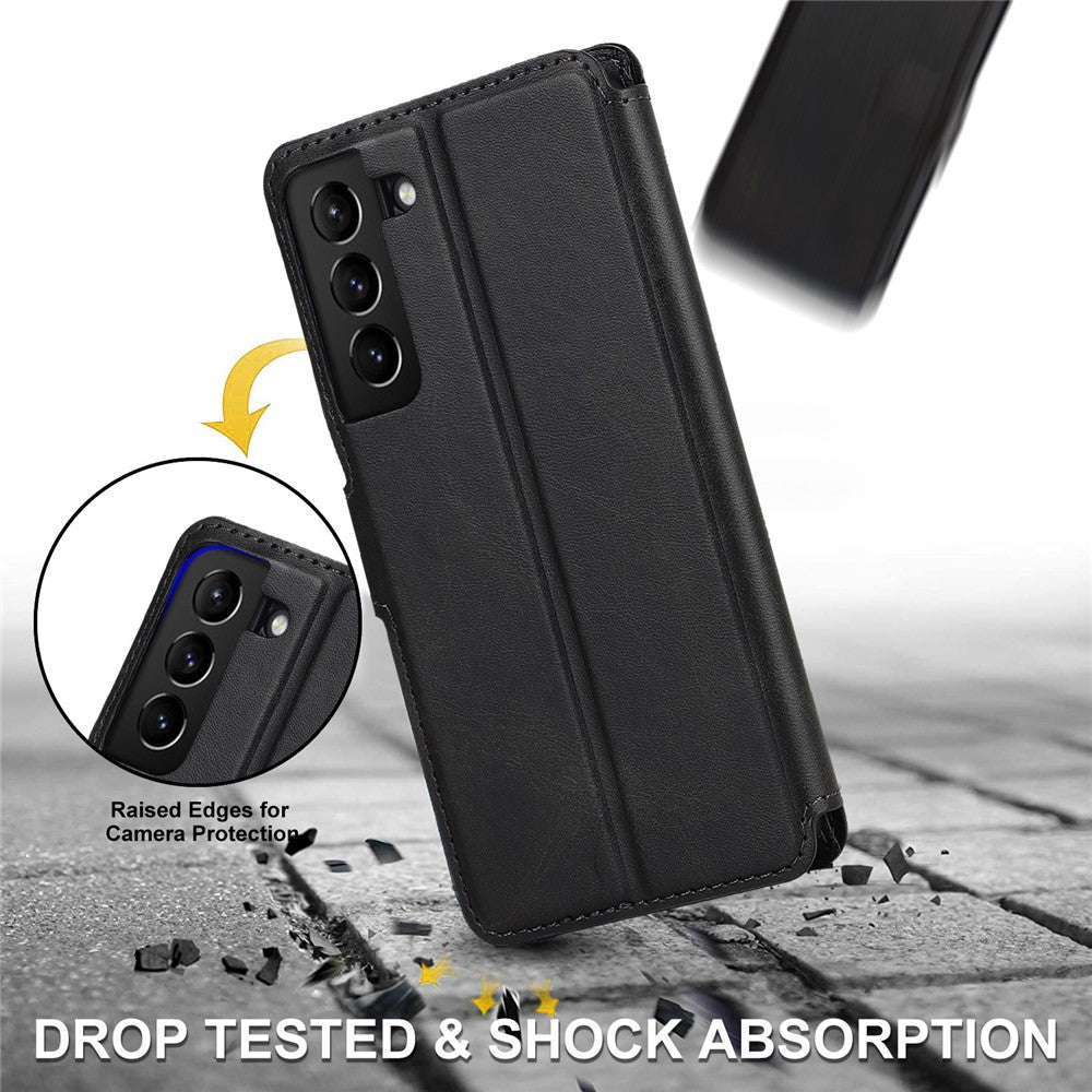 Vintage Texture Matte PU Leather Folio Flip Stand Case RFID Blocking Magnetic Wallet Cover for Samsung Galaxy S22 5G