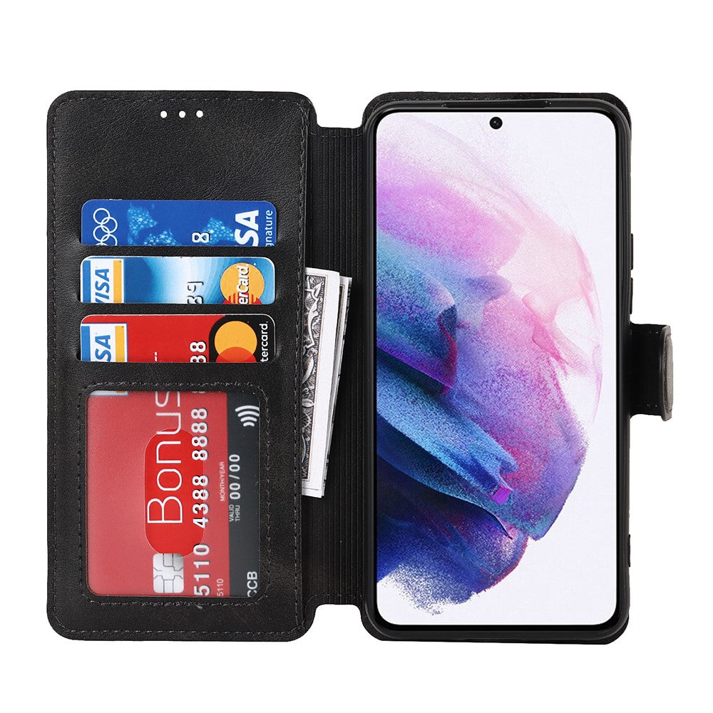 Vintage Texture Matte PU Leather Folio Flip Stand Case RFID Blocking Magnetic Wallet Cover for Samsung Galaxy S22 5G