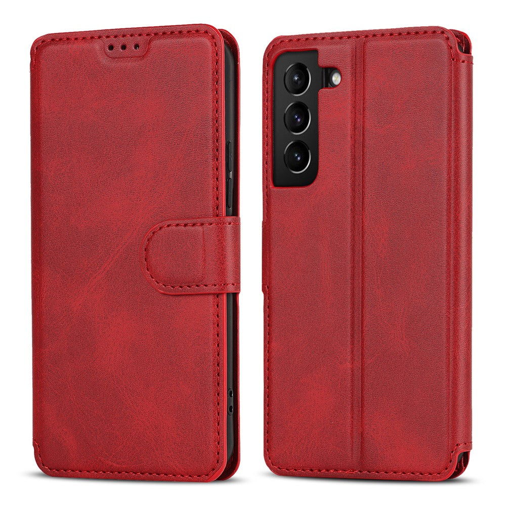 Vintage Texture Matte PU Leather Folio Flip Stand Case RFID Blocking Magnetic Wallet Cover for Samsung Galaxy S22 5G