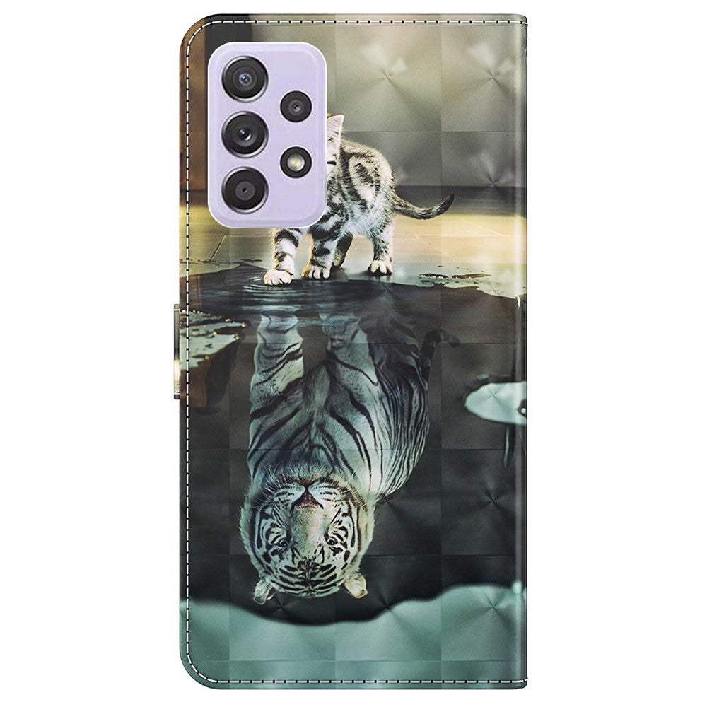 Til Samsung Galaxy A13 4G 3D-mønsterprint Ridsefast telefoncover PU-læder stander telefonbeskytter med pungrem