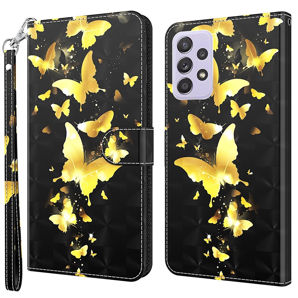 Til Samsung Galaxy A13 4G 3D-mønsterprint Ridsefast telefoncover PU-læder stander telefonbeskytter med pungrem