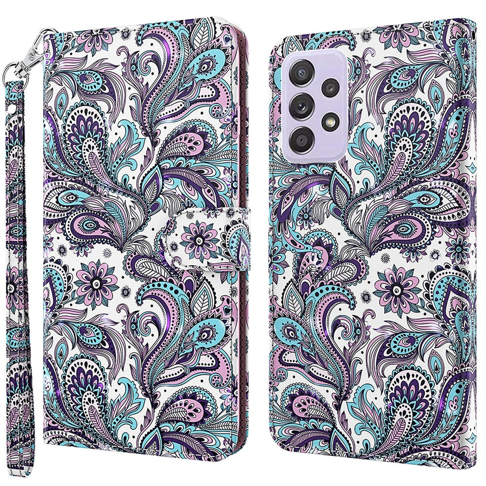 Til Samsung Galaxy A13 4G 3D-mønsterprint Ridsefast telefoncover PU-læder stander telefonbeskytter med pungrem