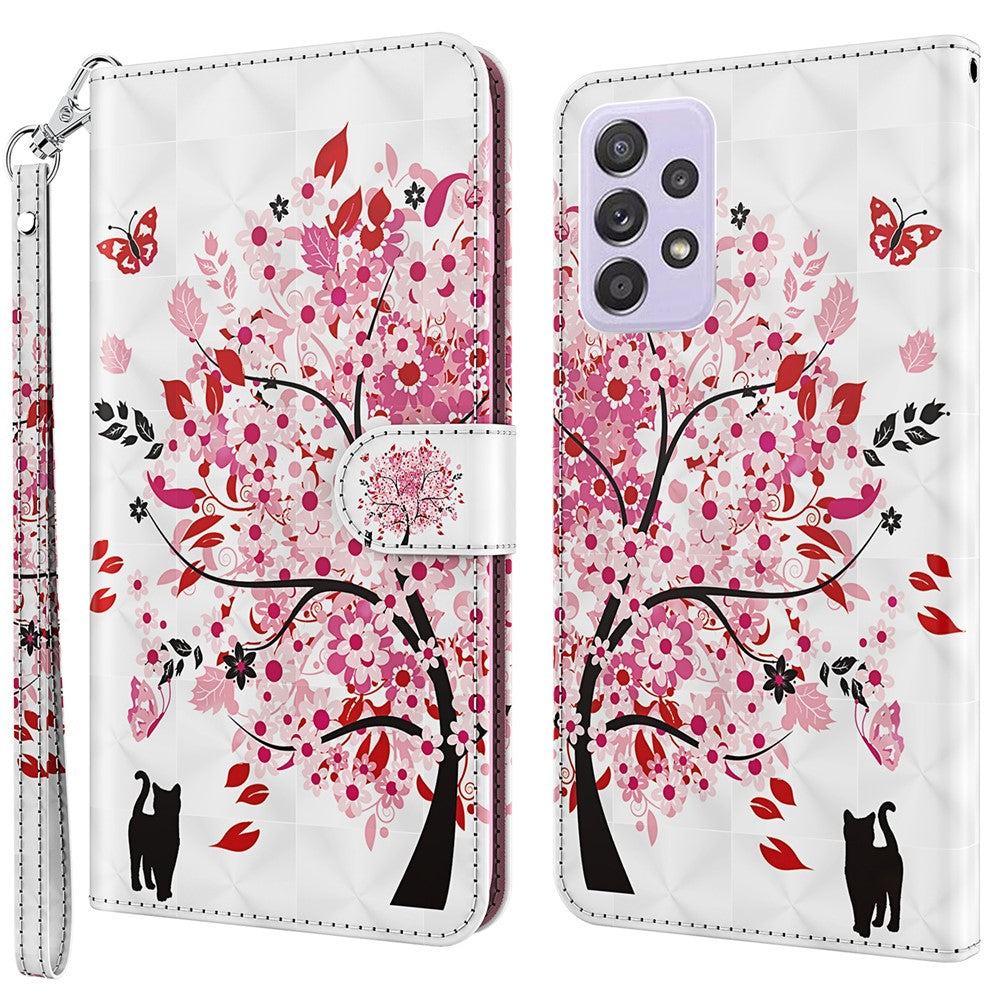 Til Samsung Galaxy A13 4G 3D-mønsterprint Ridsefast telefoncover PU-læder stander telefonbeskytter med pungrem
