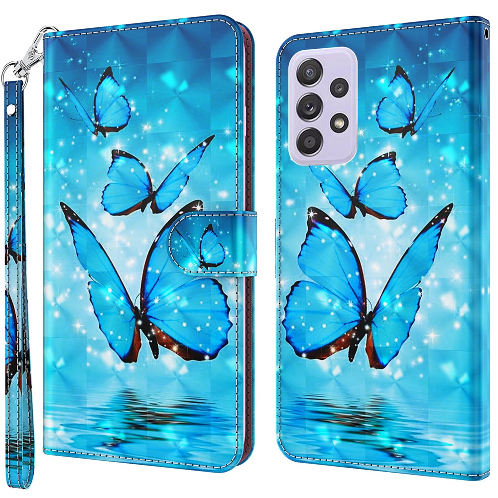 Til Samsung Galaxy A13 4G 3D-mønsterprint Ridsefast telefoncover PU-læder stander telefonbeskytter med pungrem