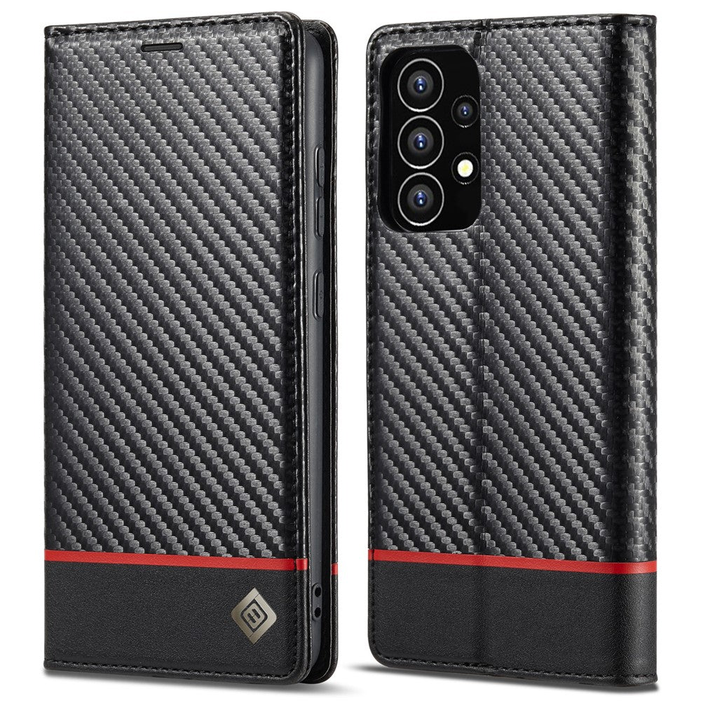 LC.IMEEKE Carbon Fiber Texture Magnetic Auto-absorbed PU Leather Phone Case Cover with Wallet Stand for Samsung Galaxy A53 5G