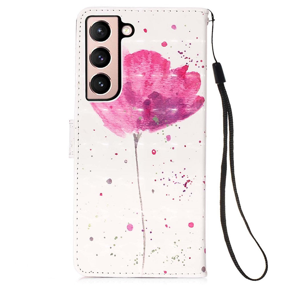 PU Leather Shockproof Phone Cover 3D Pattern Printing Stand Phone Case with Wallet Strap for Samsung Galaxy S22 5G