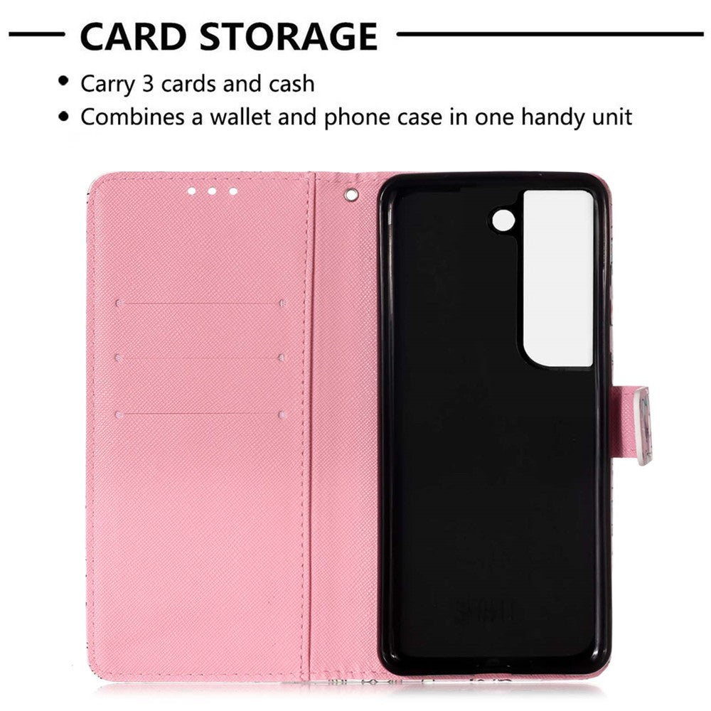 PU Leather Shockproof Phone Cover 3D Pattern Printing Stand Phone Case with Wallet Strap for Samsung Galaxy S22 5G