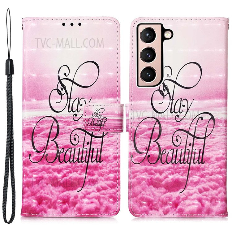 PU Leather Shockproof Phone Cover 3D Pattern Printing Stand Phone Case with Wallet Strap for Samsung Galaxy S22 5G