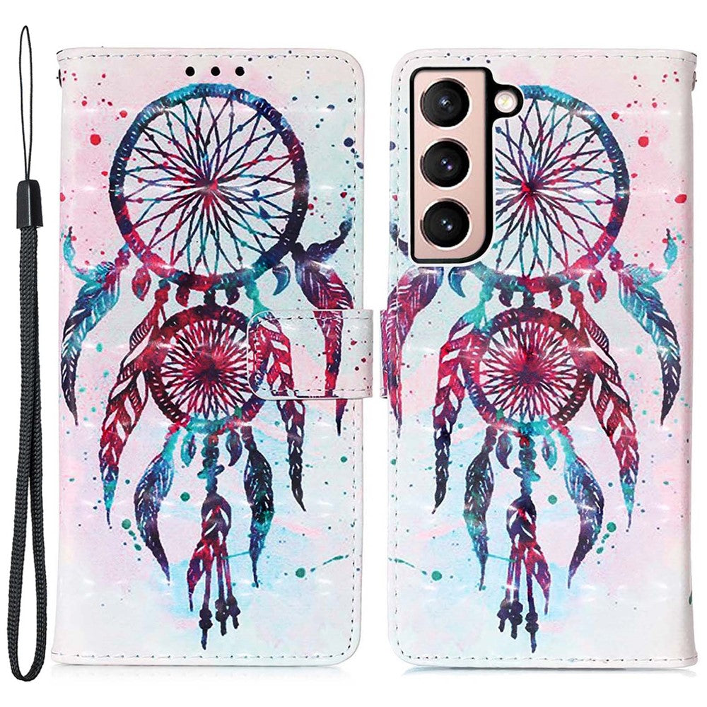 PU Leather Shockproof Phone Cover 3D Pattern Printing Stand Phone Case with Wallet Strap for Samsung Galaxy S22 5G