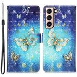 PU Leather Shockproof Phone Cover 3D Pattern Printing Stand Phone Case with Wallet Strap for Samsung Galaxy S22 5G