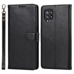 R61 Plånboksfodral i PU-läder med textur och sömmar + invändigt TPU-mobilskydd med rem för Samsung Galaxy A12