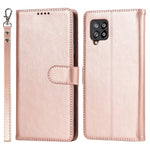 R61 Plånboksfodral i PU-läder med textur och sömmar + invändigt TPU-mobilskydd med rem för Samsung Galaxy A12