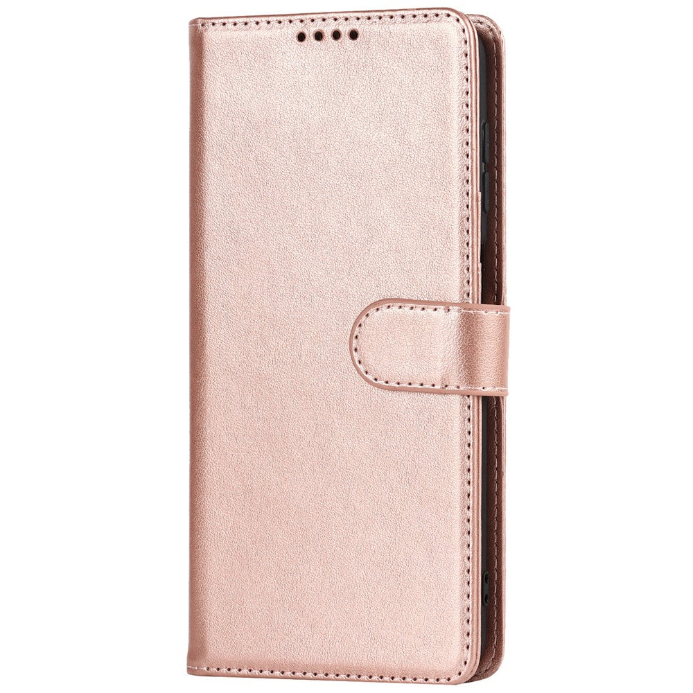R61 Plånboksfodral i PU-läder med textur och sömmar + invändigt TPU-mobilskydd med rem för Samsung Galaxy A12