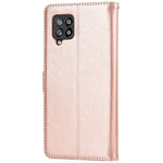 R61 Plånboksfodral i PU-läder med textur och sömmar + invändigt TPU-mobilskydd med rem för Samsung Galaxy A12