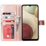 R61 Plånboksfodral i PU-läder med textur och sömmar + invändigt TPU-mobilskydd med rem för Samsung Galaxy A12
