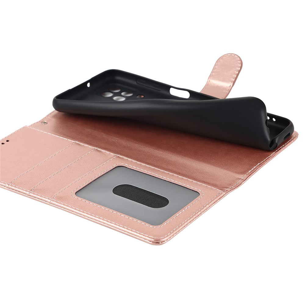 R61 Plånboksfodral i PU-läder med textur och sömmar + invändigt TPU-mobilskydd med rem för Samsung Galaxy A12
