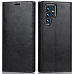 Samsung Galaxy S22 Ultra 5G-mobilcover i ægte læder med Crazy Horse-tekstur + TPU, støttefunktion og pung