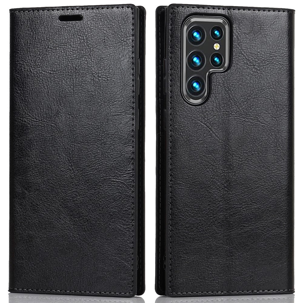 Samsung Galaxy S22 Ultra 5G-mobilcover i ægte læder med Crazy Horse-tekstur + TPU, støttefunktion og pung