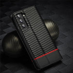 LC.IMEEKE Wallet Stand Design Carbon Fiber Texture Anti-fall Magnetic Auto-absorbed PU Leather Phone Case Cover for Samsung Galaxy S22 5G