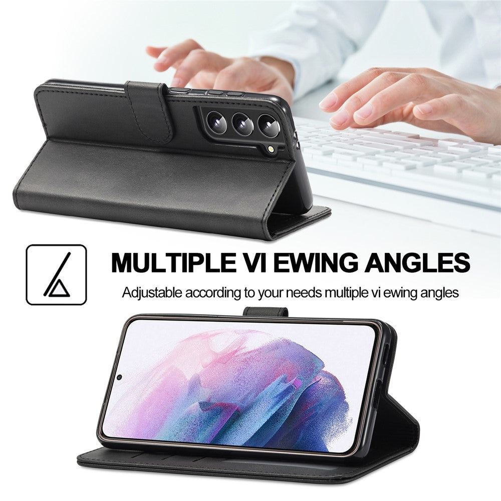 LC.IMEEKE Textured Wallet PU Leather Well-protected Flip Folio Stand Case Mobile Phone Case Cover for Samsung Galaxy S22+ 5G
