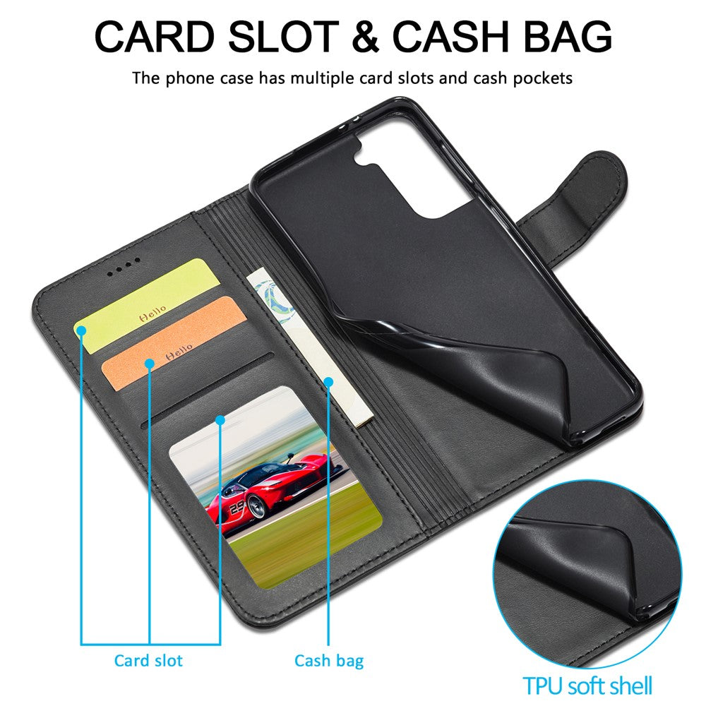 LC.IMEEKE Textured Wallet PU Leather Well-protected Flip Folio Stand Case Mobile Phone Case Cover for Samsung Galaxy S22+ 5G