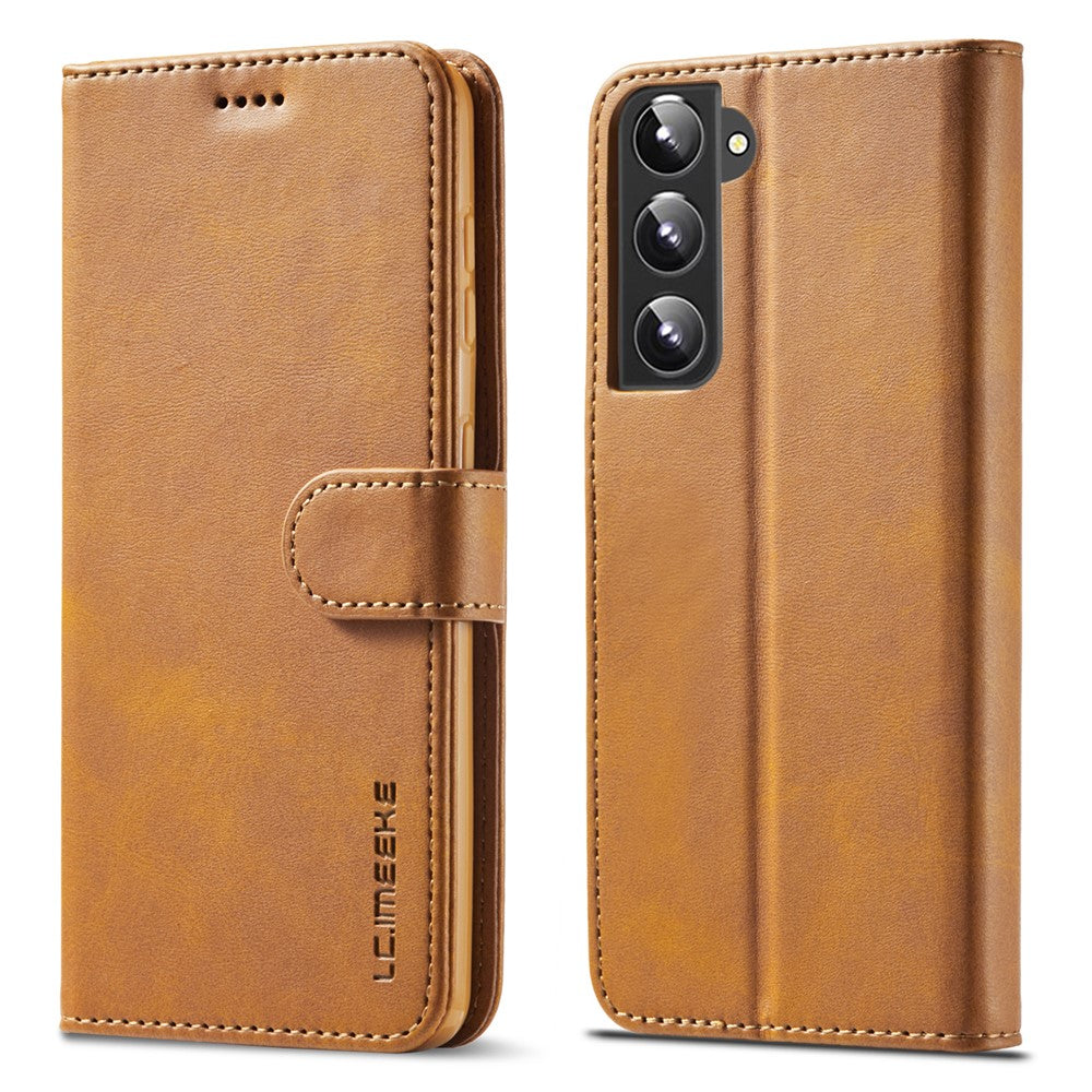 LC.IMEEKE Textured Wallet PU Leather Well-protected Flip Folio Stand Case Mobile Phone Case Cover for Samsung Galaxy S22+ 5G