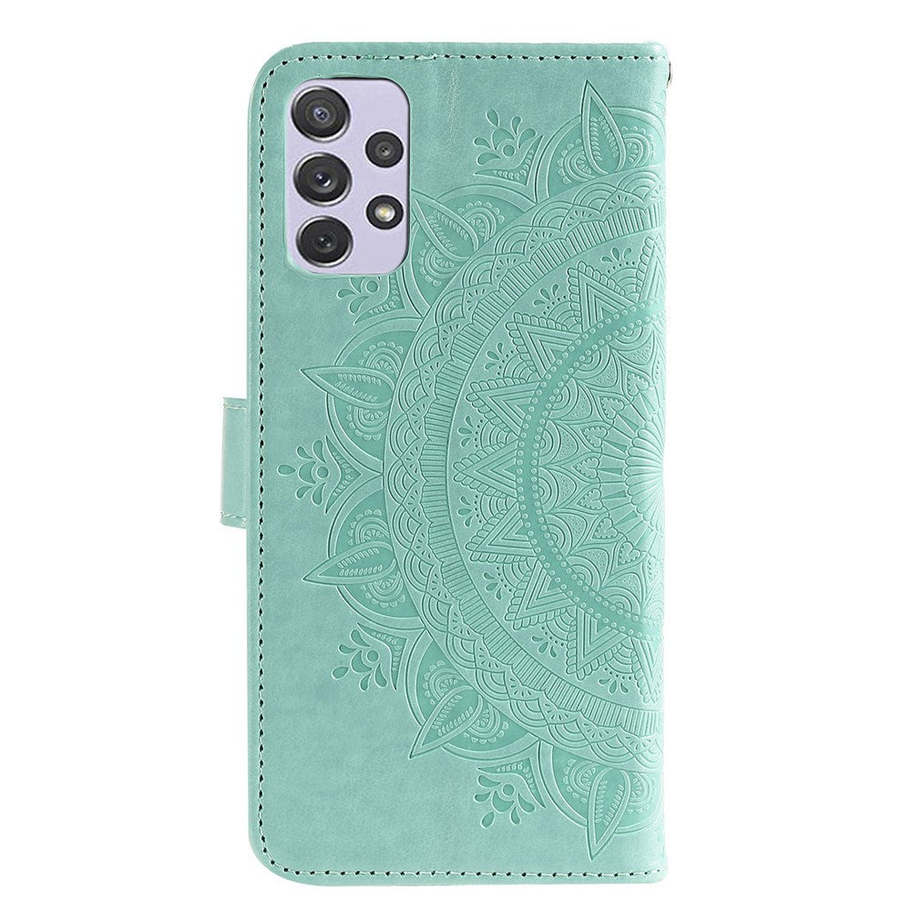 Imprinted Mandala Flower Stand Wallet Function PU Leather Phone Folio Flip Cover Case with Strap for Samsung Galaxy A73 5G