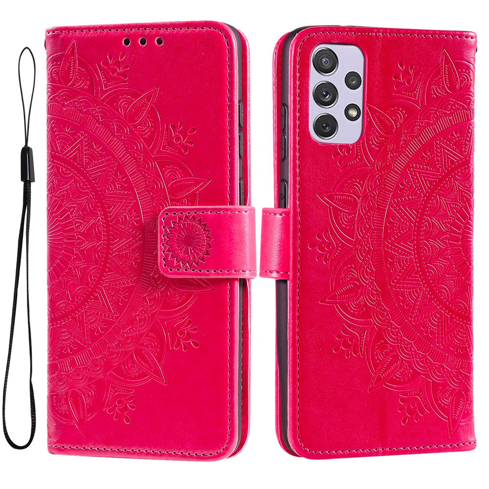 Imprinted Mandala Flower Stand Wallet Function PU Leather Phone Folio Flip Cover Case with Strap for Samsung Galaxy A73 5G