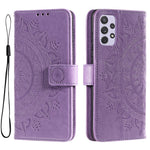 Imprinted Mandala Flower Stand Wallet Function PU Leather Phone Folio Flip Cover Case with Strap for Samsung Galaxy A73 5G
