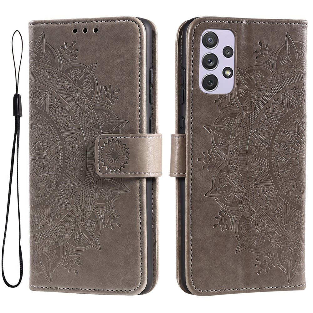Imprinted Mandala Flower Stand Wallet Function PU Leather Phone Folio Flip Cover Case with Strap for Samsung Galaxy A73 5G