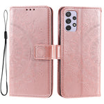 Imprinted Mandala Flower Stand Wallet Function PU Leather Phone Folio Flip Cover Case with Strap for Samsung Galaxy A73 5G