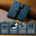 DG.MING Split Leather Wallet Full Protection Cover Shell Detachable 2-in-1 TPU Inner Phone Case for Samsung Galaxy S22+ 5G