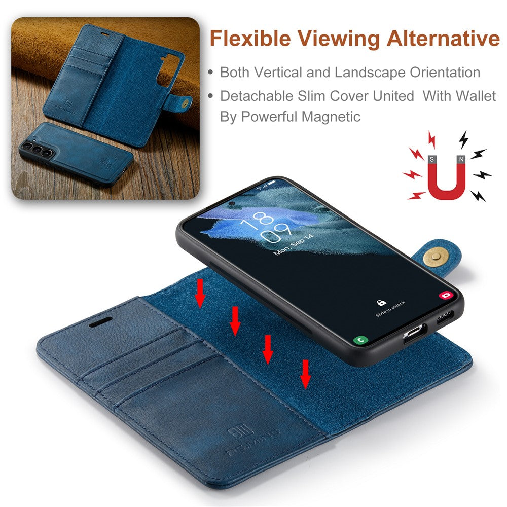 DG.MING Split Leather Wallet Full Protection Cover Shell Detachable 2-in-1 TPU Inner Phone Case for Samsung Galaxy S22+ 5G